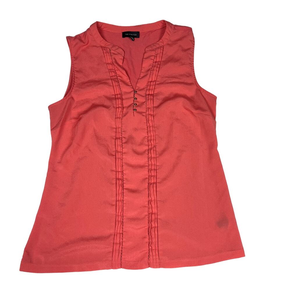 The Limited Tank Top‎ V-Neck Sleeveless Pleated Casual Top Coral Women's Small